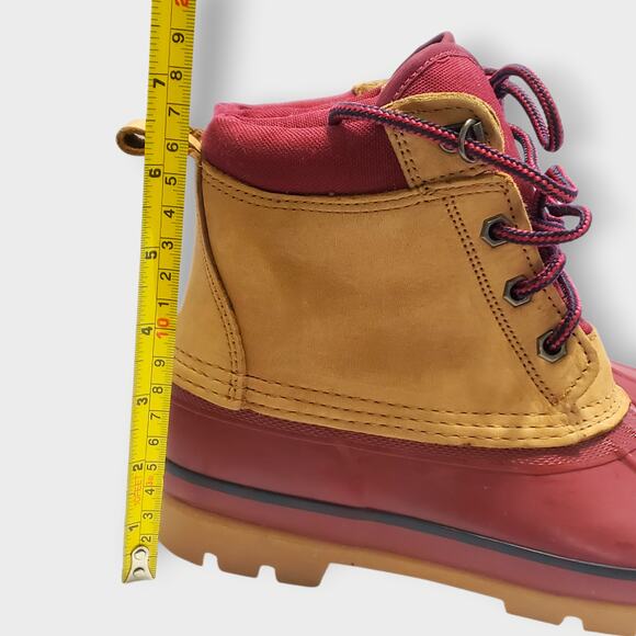 Lands End Womens Leather Duck Boots Red Tan Sz 8M Rain Outdoor Hunting Gorpcore - Picture 12 of 12